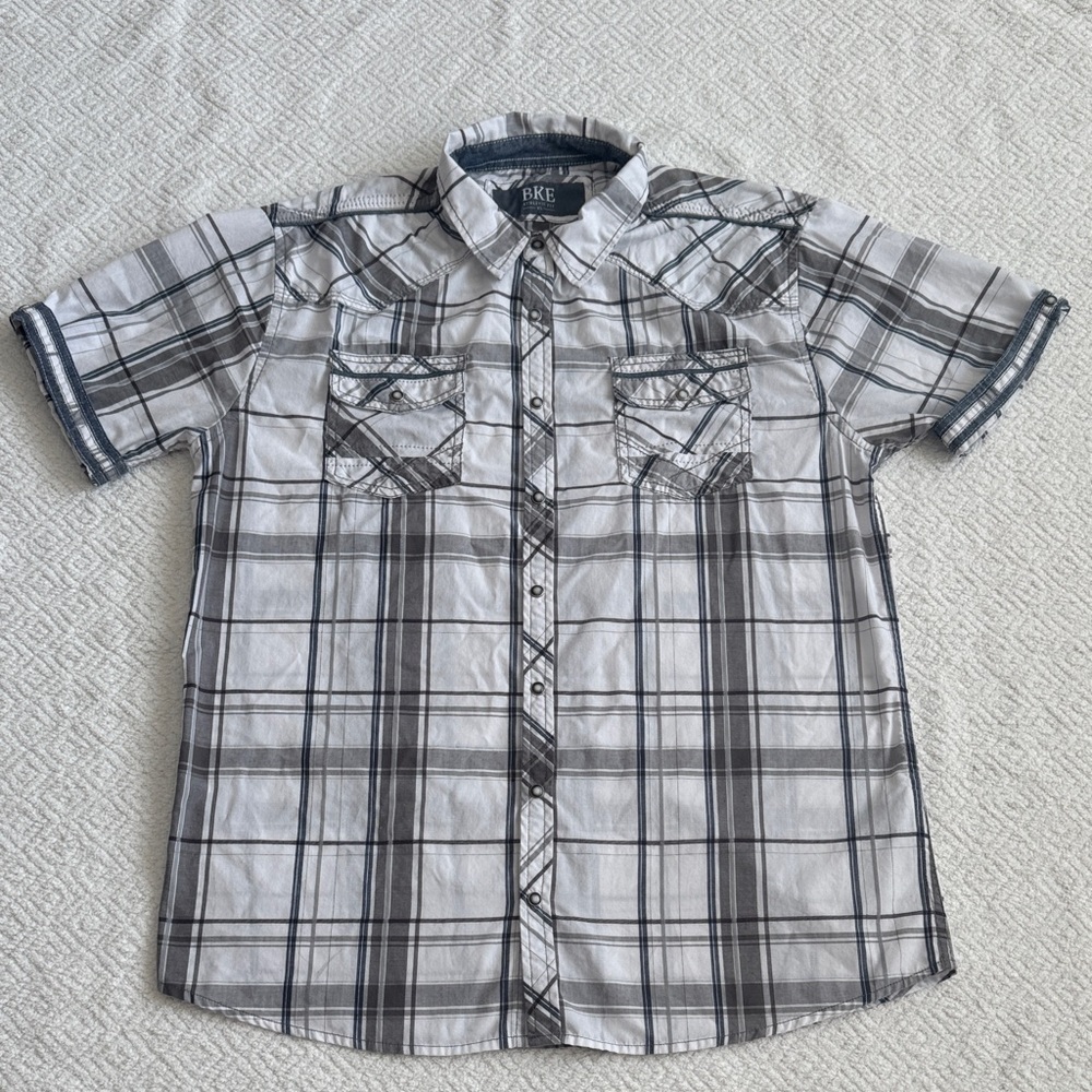 BKE Black and White Plaid Athletic Fit Shirt Sz XL